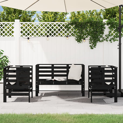 3-piece garden lounge set black solid pine
