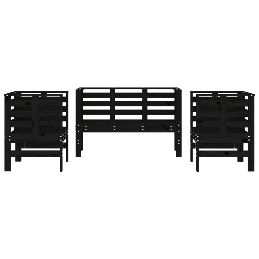 3-piece garden lounge set black solid pine