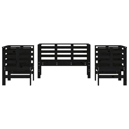 3-piece garden lounge set black solid pine