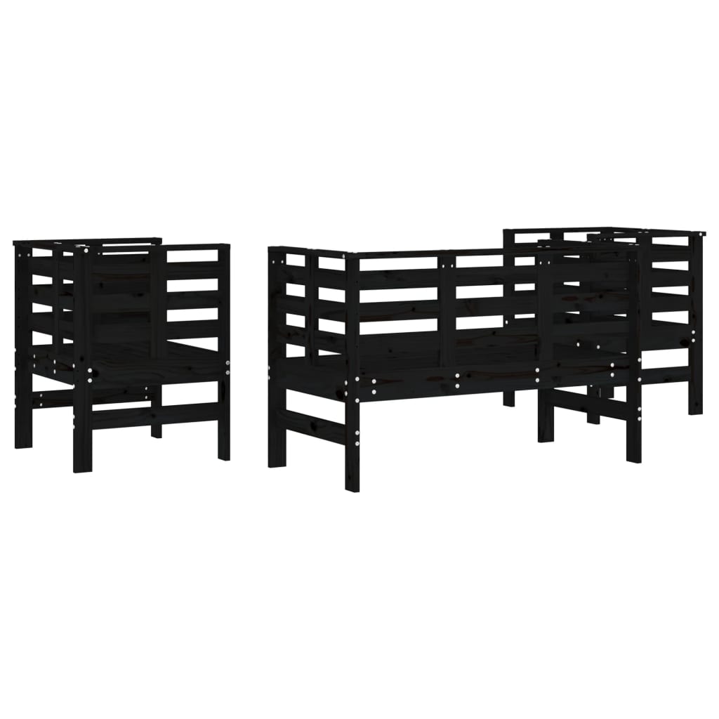 3-piece garden lounge set black solid pine