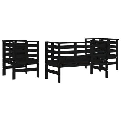 3-piece garden lounge set black solid pine