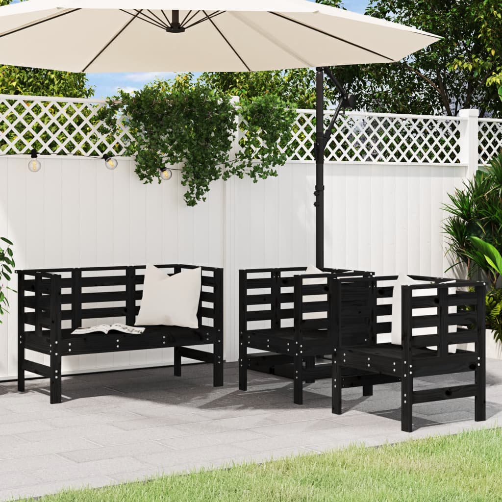 3-piece garden lounge set black solid pine