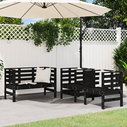 3-piece garden lounge set black solid pine