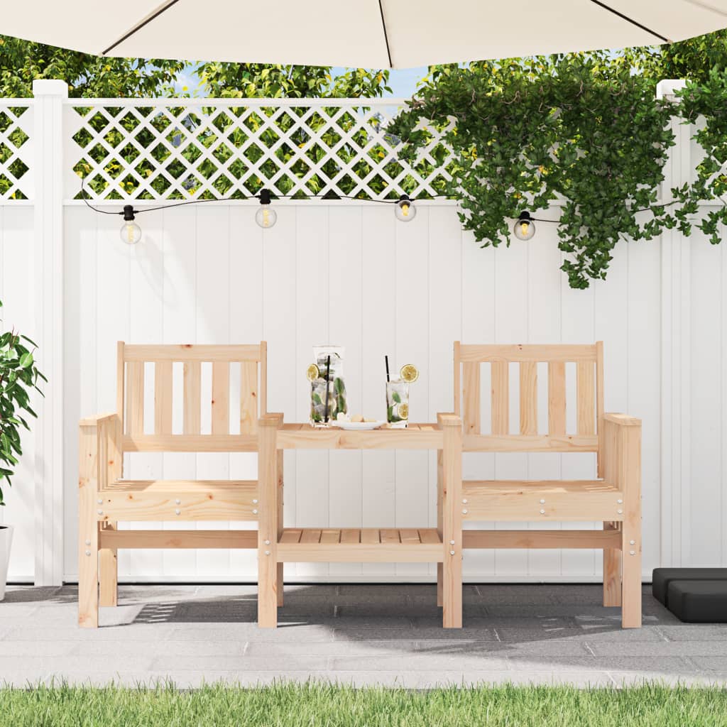 Garden bench with table 2-seater solid pine