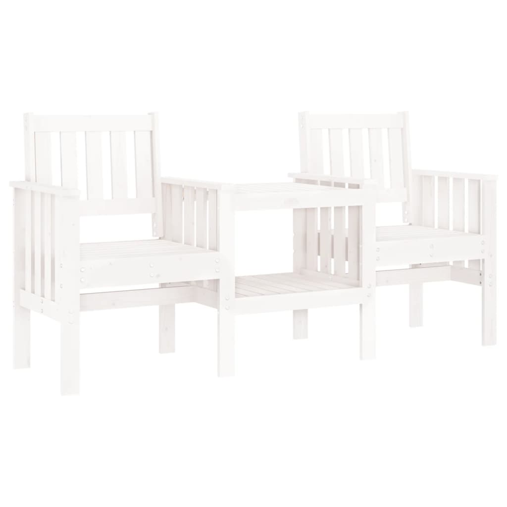 Garden bench with table 2-seater white solid pine