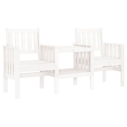 Garden bench with table 2-seater white solid pine