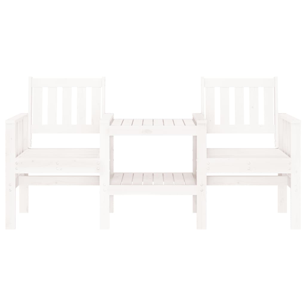 Garden bench with table 2-seater white solid pine