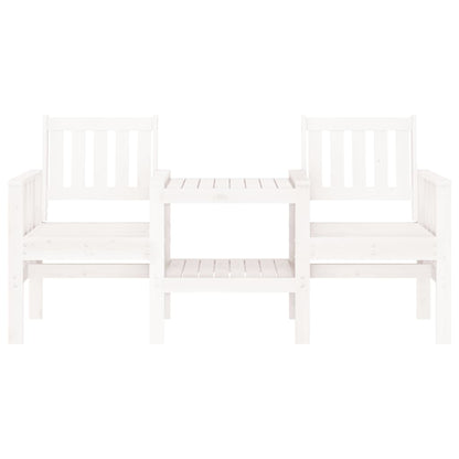 Garden bench with table 2-seater white solid pine