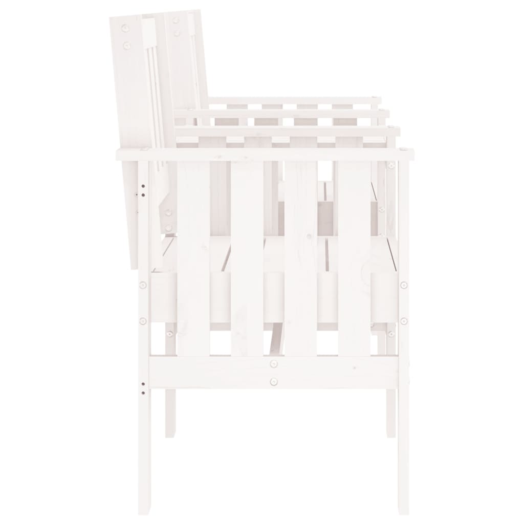 Garden bench with table 2-seater white solid pine