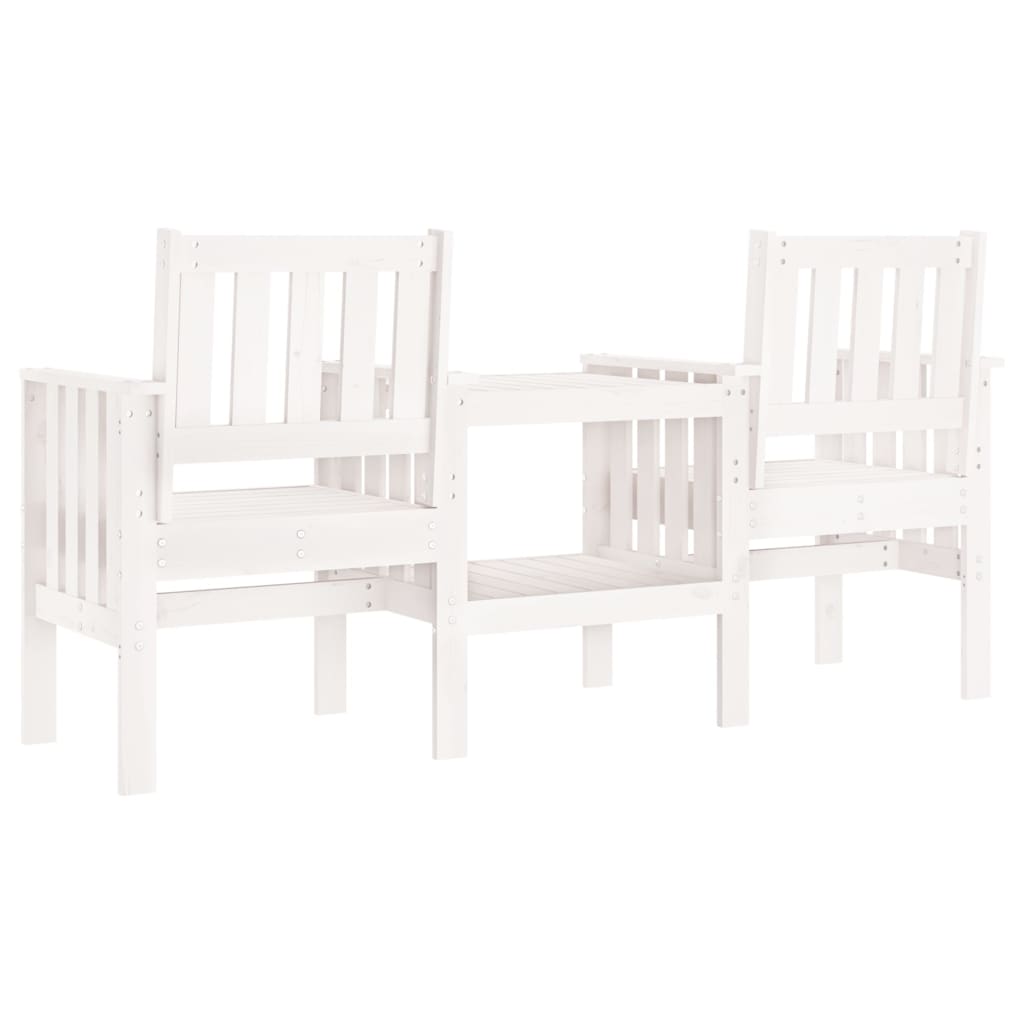 Garden bench with table 2-seater white solid pine
