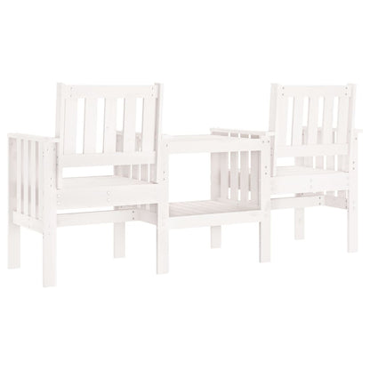 Garden bench with table 2-seater white solid pine