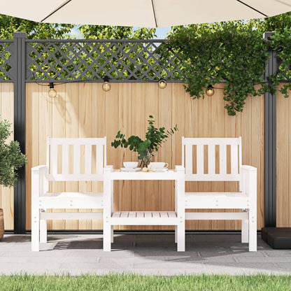 Garden bench with table 2-seater white solid pine