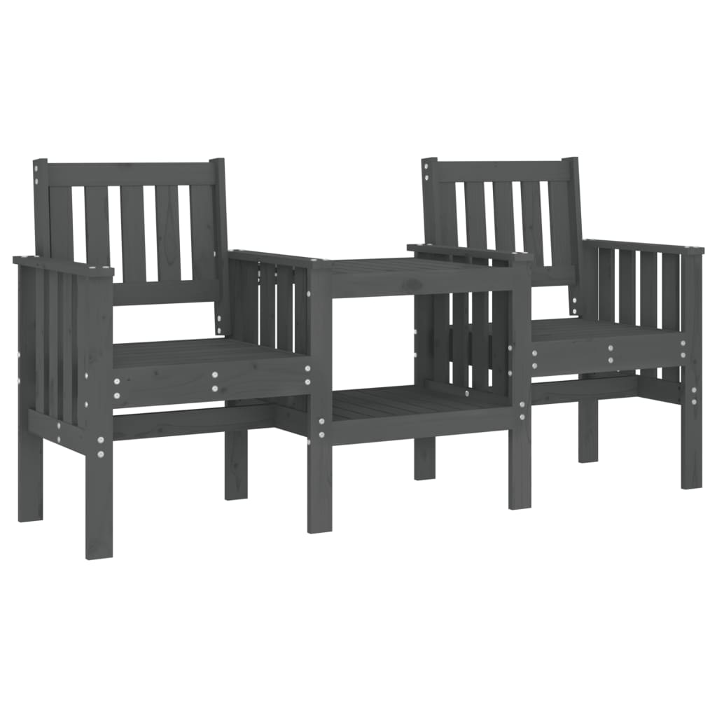 Garden bench with table 2-seater grey solid pine