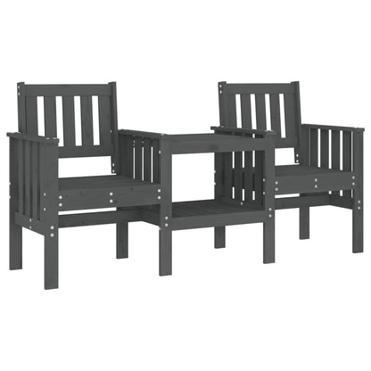 Garden bench with table 2-seater grey solid pine