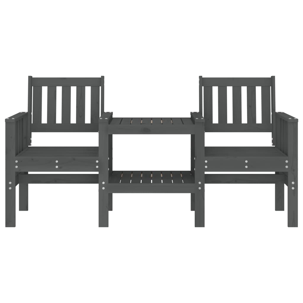 Garden bench with table 2-seater grey solid pine