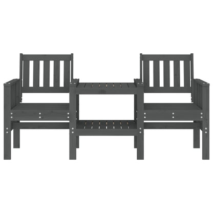 Garden bench with table 2-seater grey solid pine