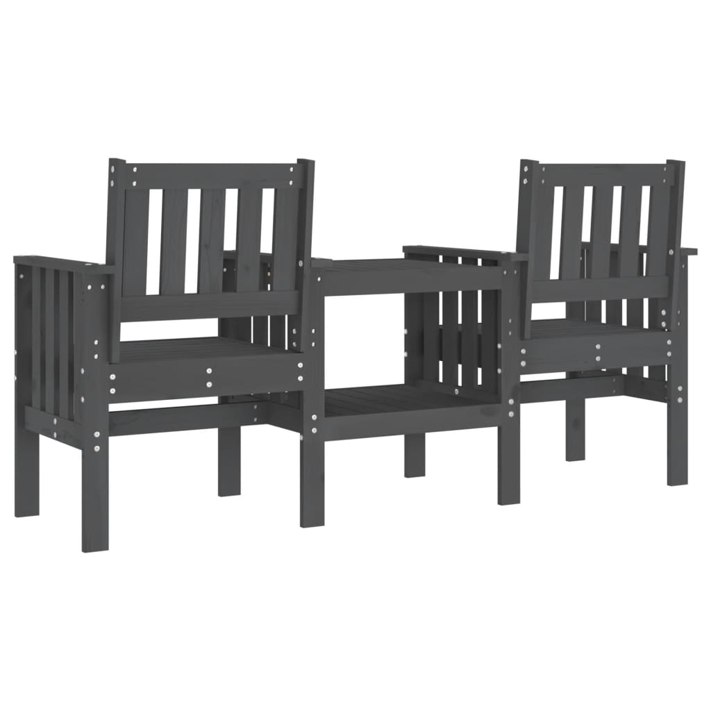 Garden bench with table 2-seater grey solid pine