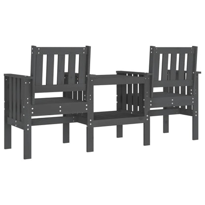 Garden bench with table 2-seater grey solid pine