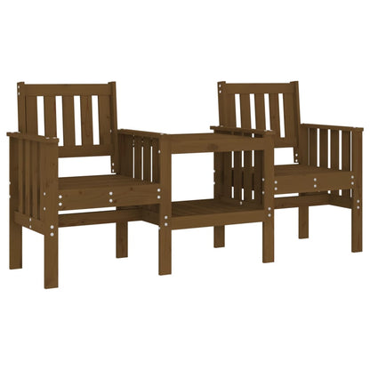 Garden bench with table 2-seater honey brown solid pine