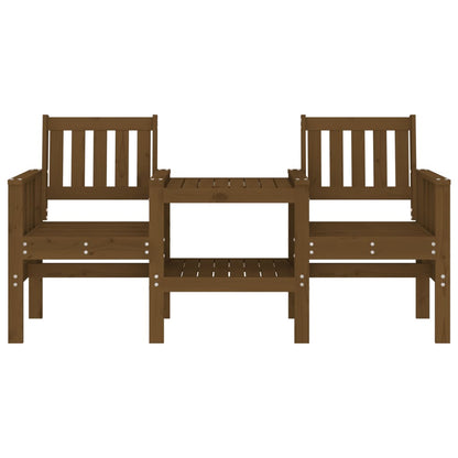 Garden bench with table 2-seater honey brown solid pine