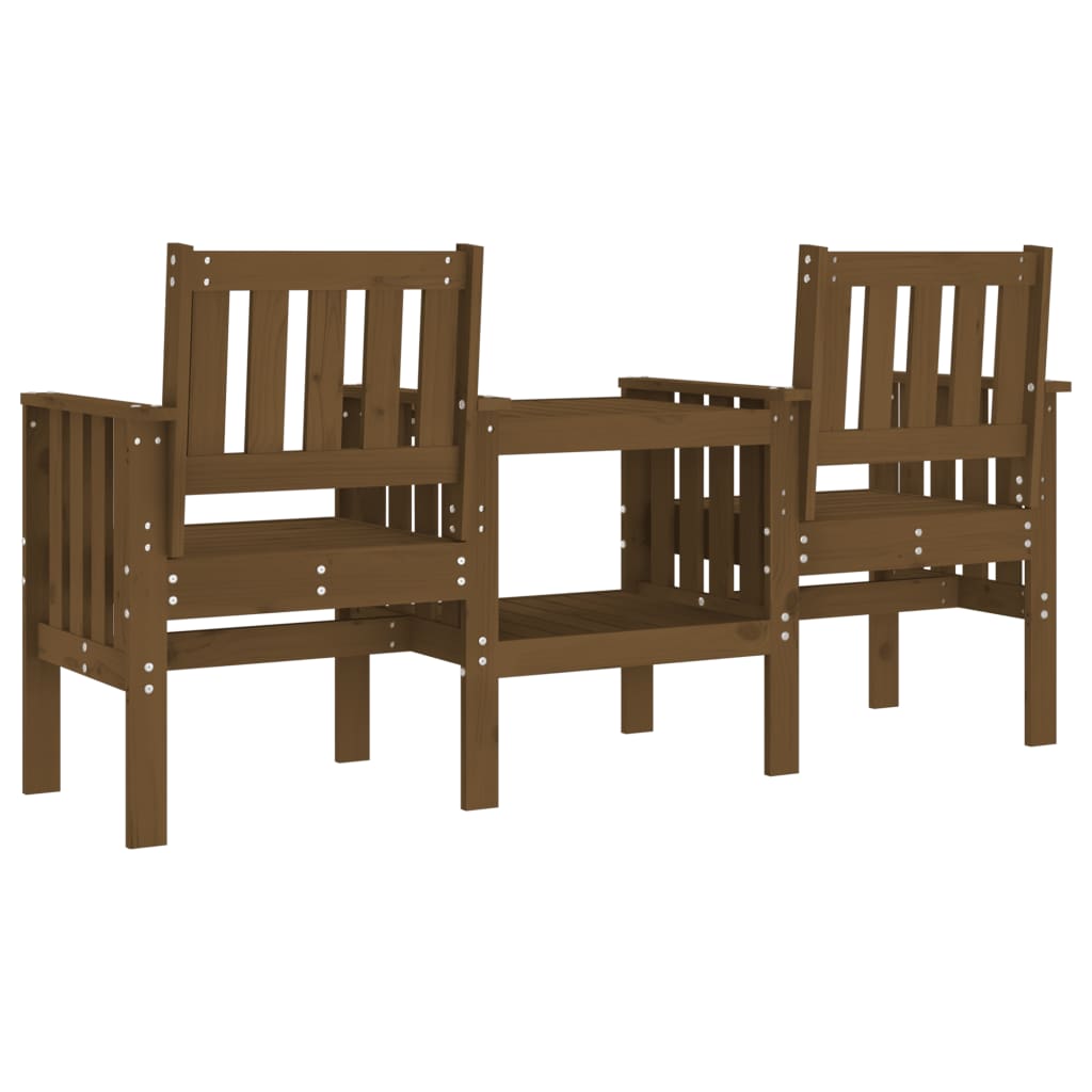 Garden bench with table 2-seater honey brown solid pine