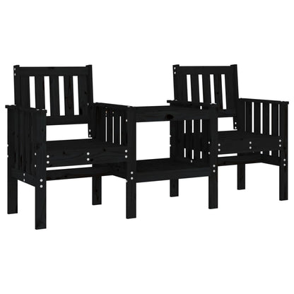 Garden bench with table 2-seater black solid pine