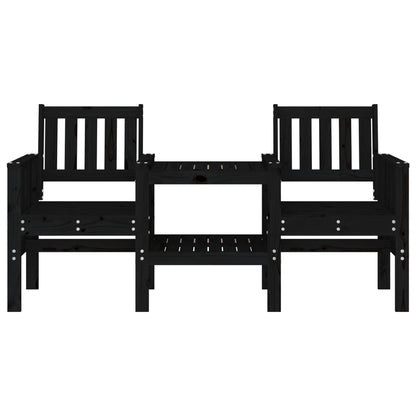 Garden bench with table 2-seater black solid pine