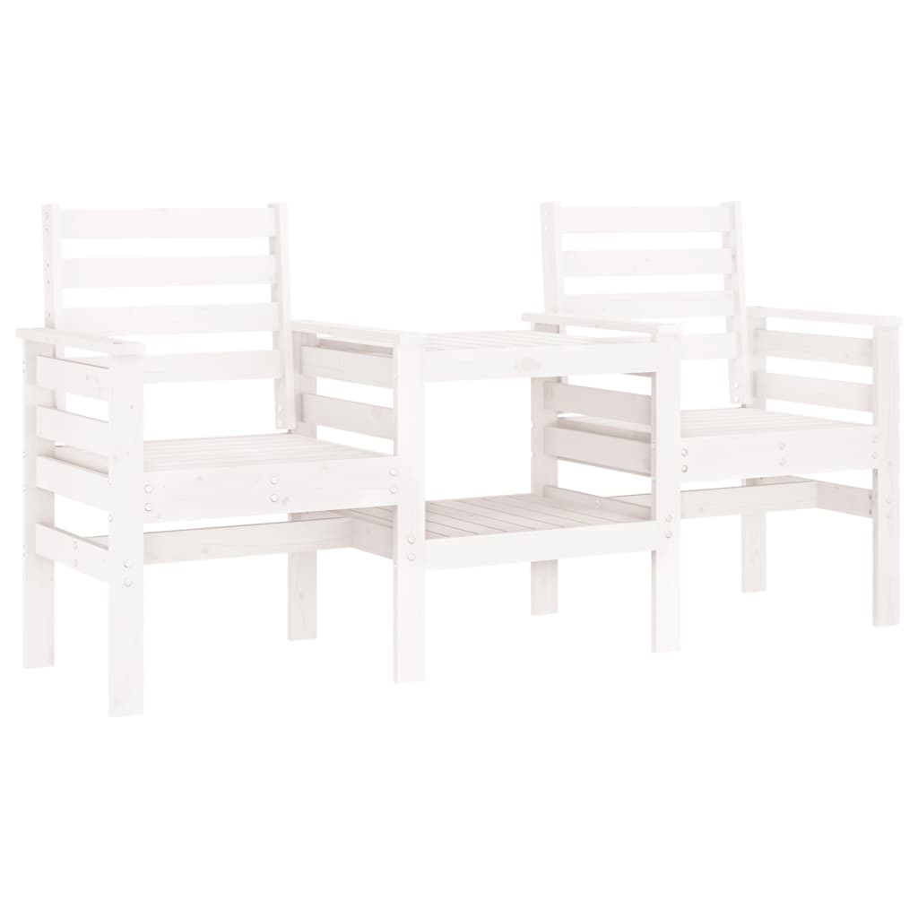 Garden bench with table 2-seater white solid pine