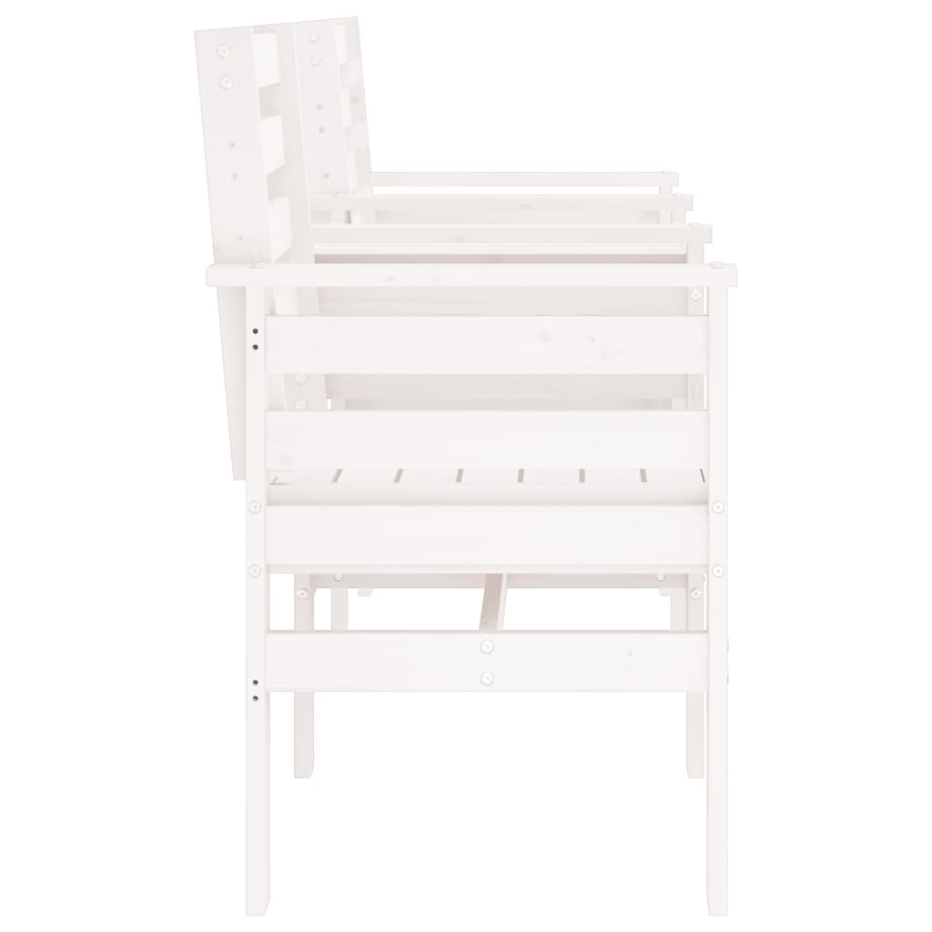 Garden bench with table 2-seater white solid pine