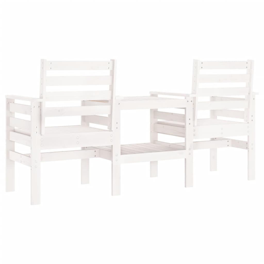 Garden bench with table 2-seater white solid pine