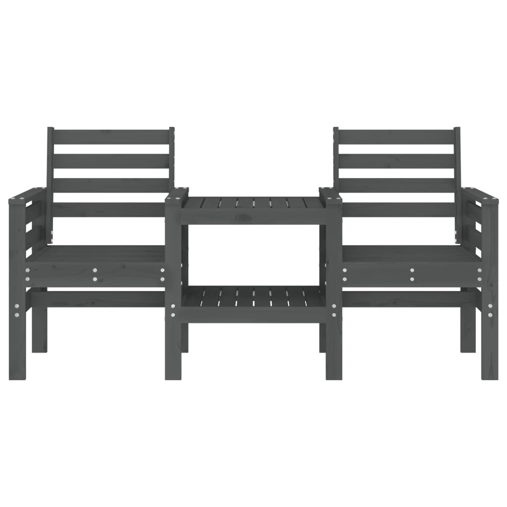 Garden bench with table 2-seater grey solid pine