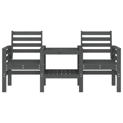 Garden bench with table 2-seater grey solid pine