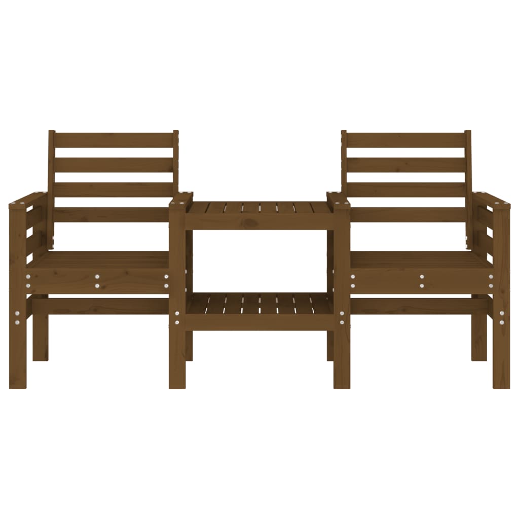Garden bench with table 2-seater honey brown solid pine