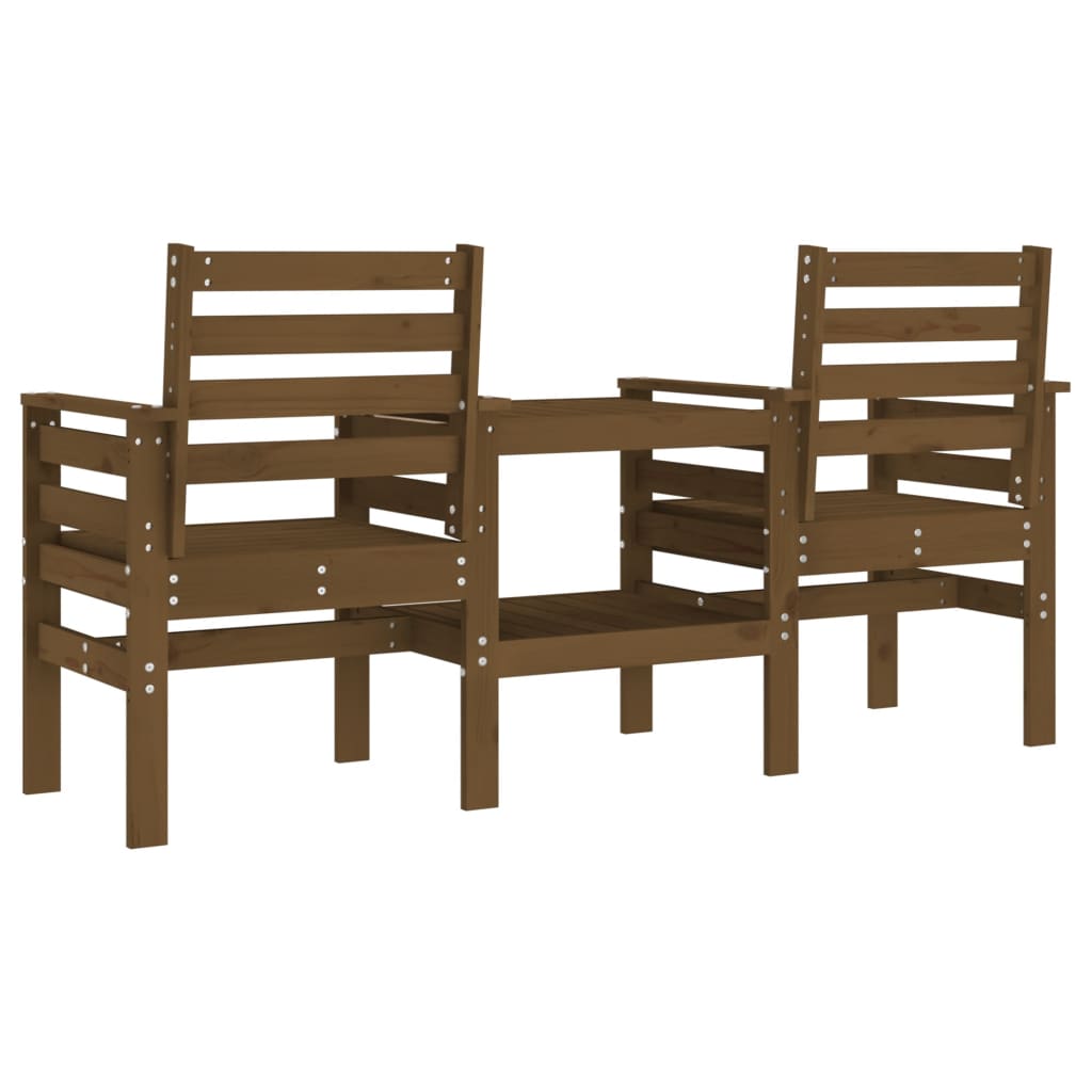 Garden bench with table 2-seater honey brown solid pine