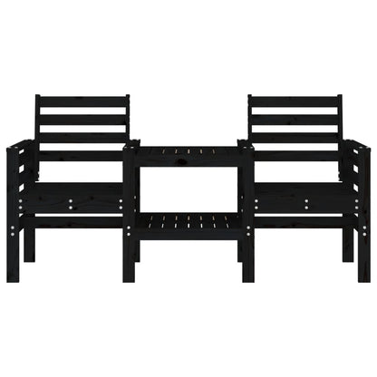 Garden bench with table 2-seater black solid pine