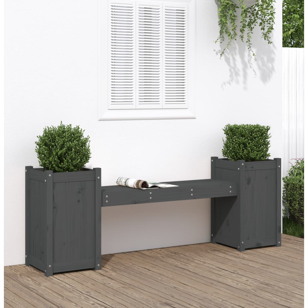Garden bench with plant pots grey 180x36x63 cm solid pine wood