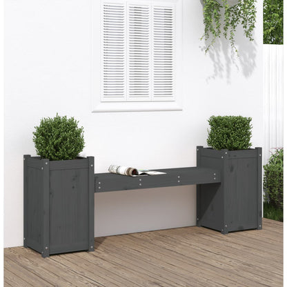 Garden bench with plant pots grey 180x36x63 cm solid pine wood