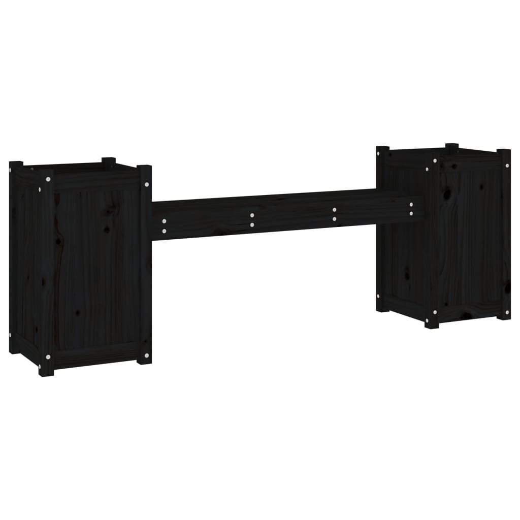 Garden bench with plant pots black 180x36x63 cm solid wood