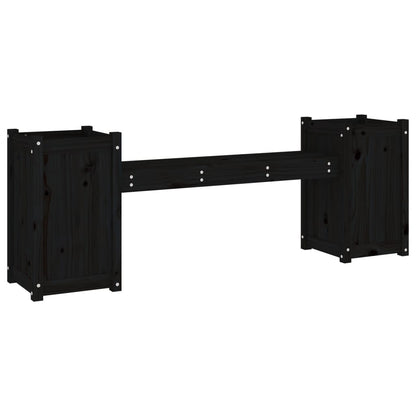 Garden bench with plant pots black 180x36x63 cm solid wood