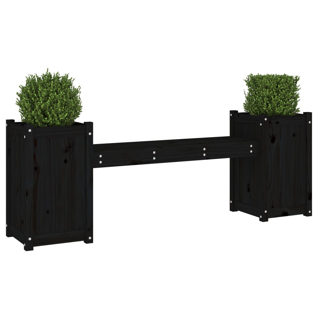 Garden bench with plant pots black 180x36x63 cm solid wood