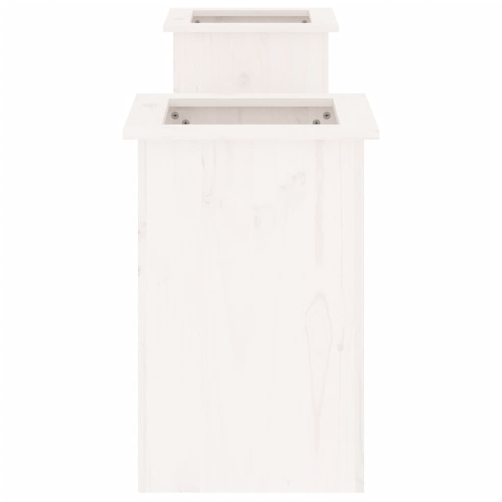 Garden bench with plant pots white 184,5x39,5x56,5 cm pinewood