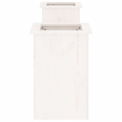 Garden bench with plant pots white 184,5x39,5x56,5 cm pinewood