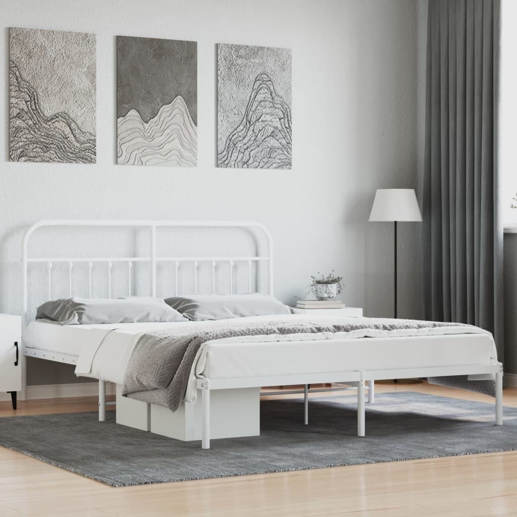 Bed frame with headboard metal white 180x200 cm