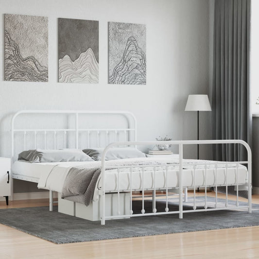 Bed frame with head and footboard metal white 160x200 cm