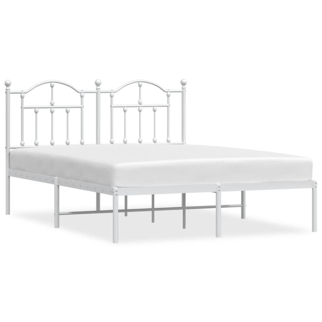 Bed frame with headboard metal white 140x200 cm