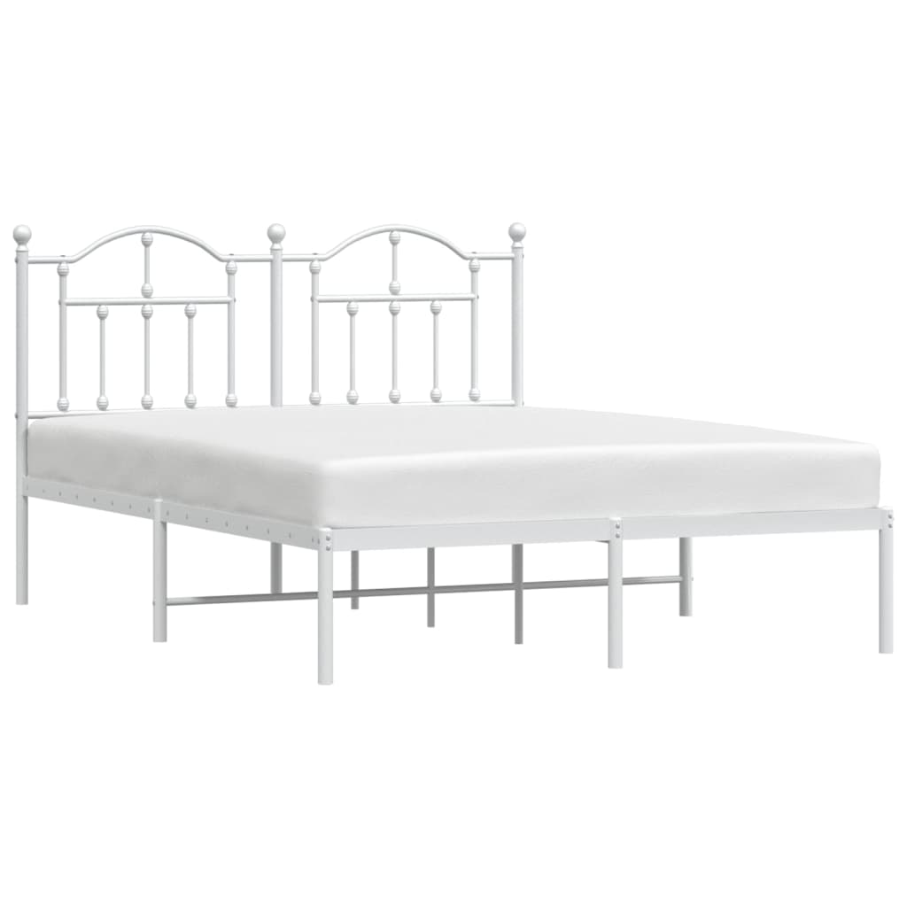 Bed frame with headboard metal white 140x200 cm