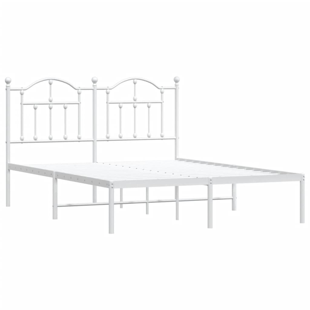 Bed frame with headboard metal white 140x200 cm