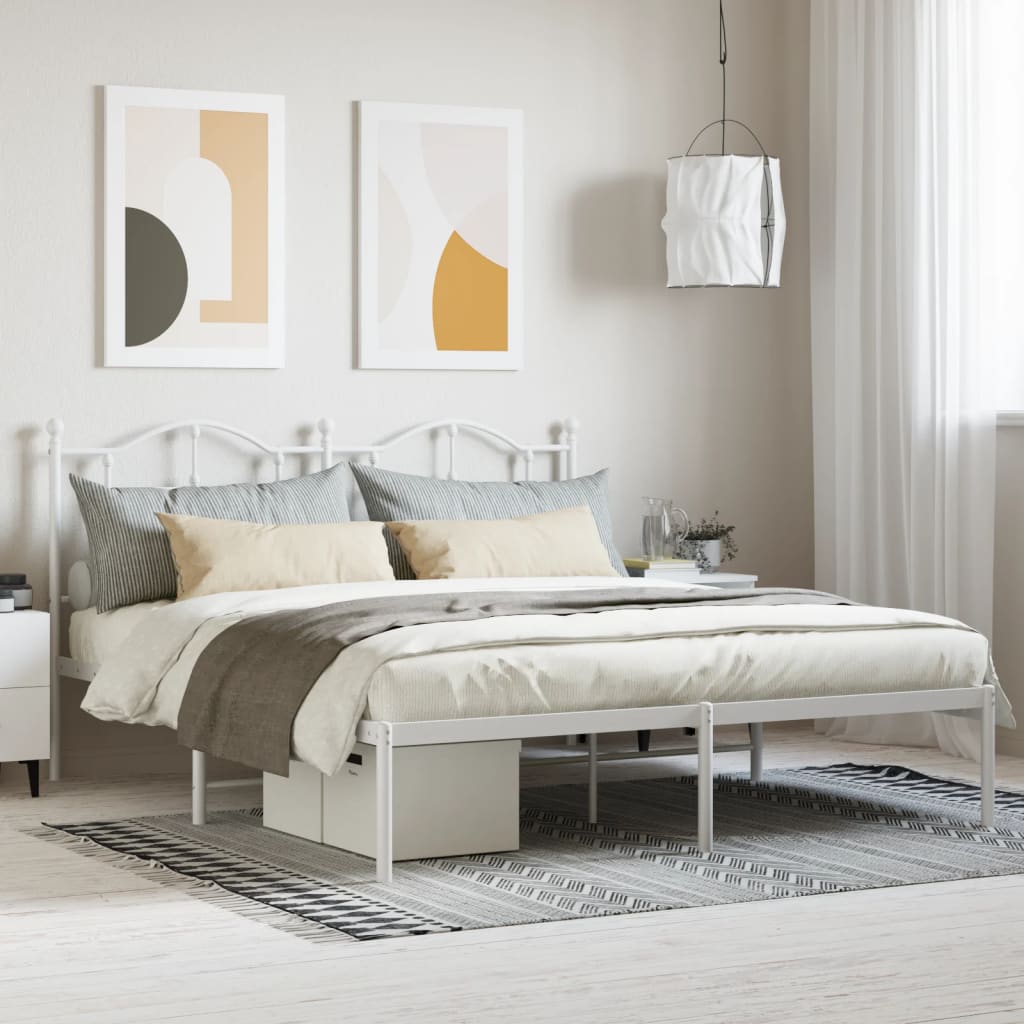 Bed frame with headboard metal white 180x200 cm