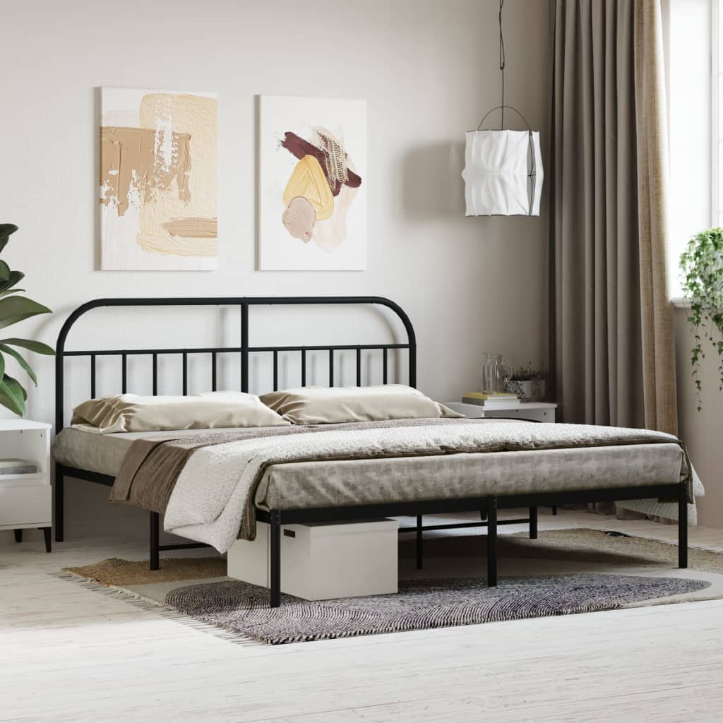Bed frame with headboard metal black 180x200 cm