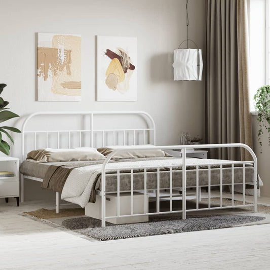 Bed frame with head and footboard metal white 160x200 cm
